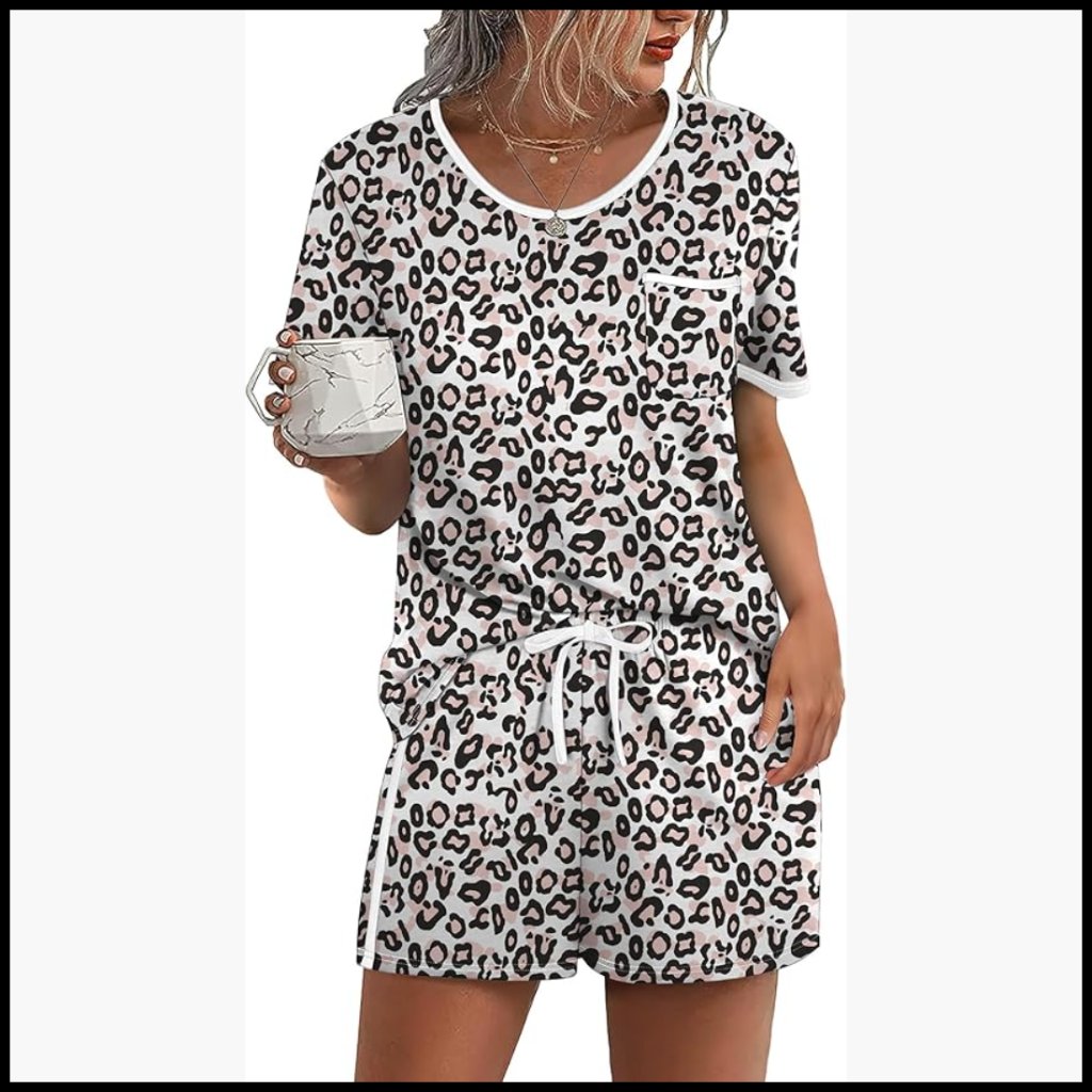 Polyester Spandex Pajama Set Short Sleeve Top & Shorts Loose Fit